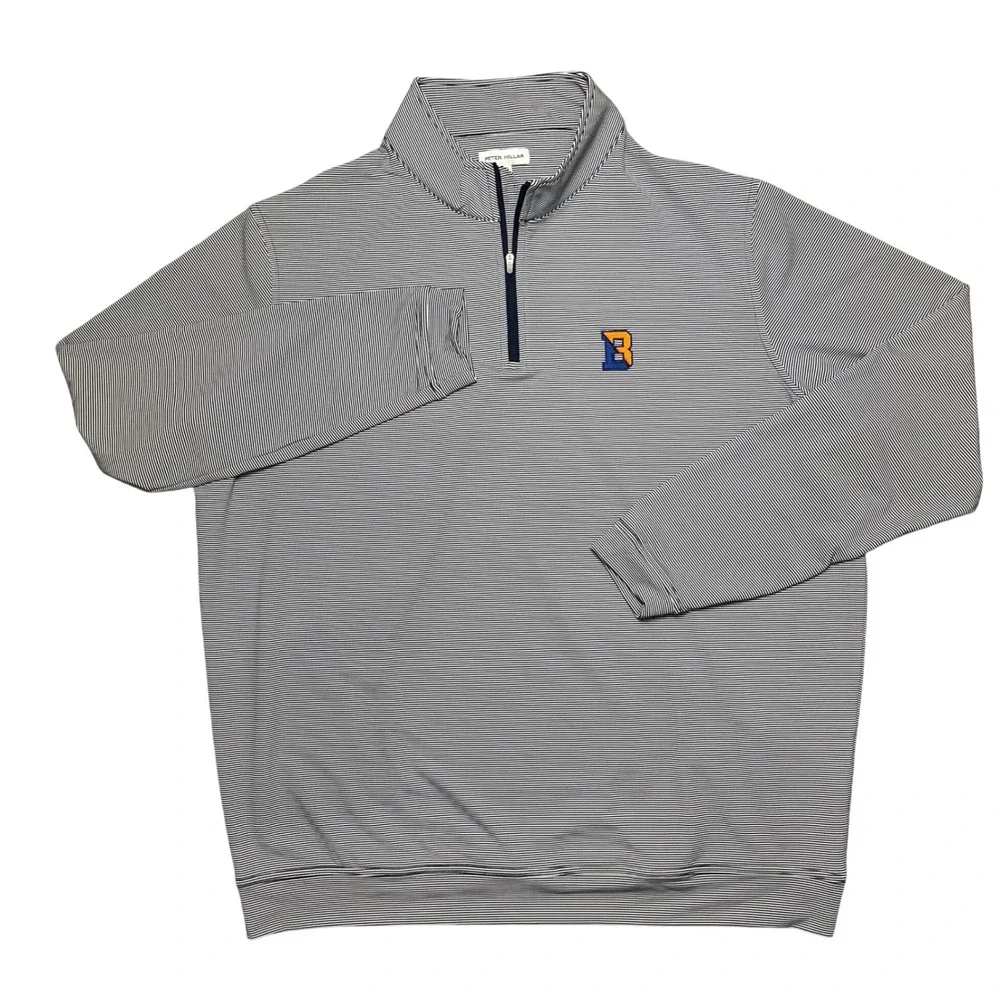 Peter Millar Quarter Zip Pullover Mens XXL Navy White Striped Performance B Logo - Picture 2 of 9